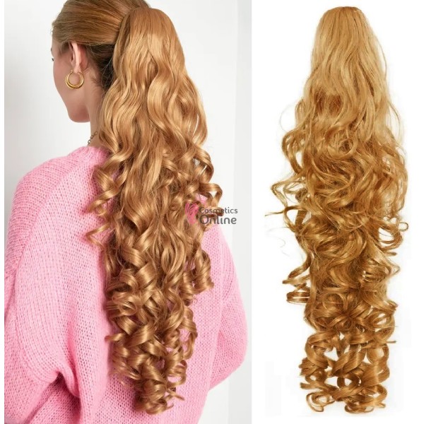 Extensie de par coada ondulata cu cleste 68 cm Blond Inchis Cod 39382